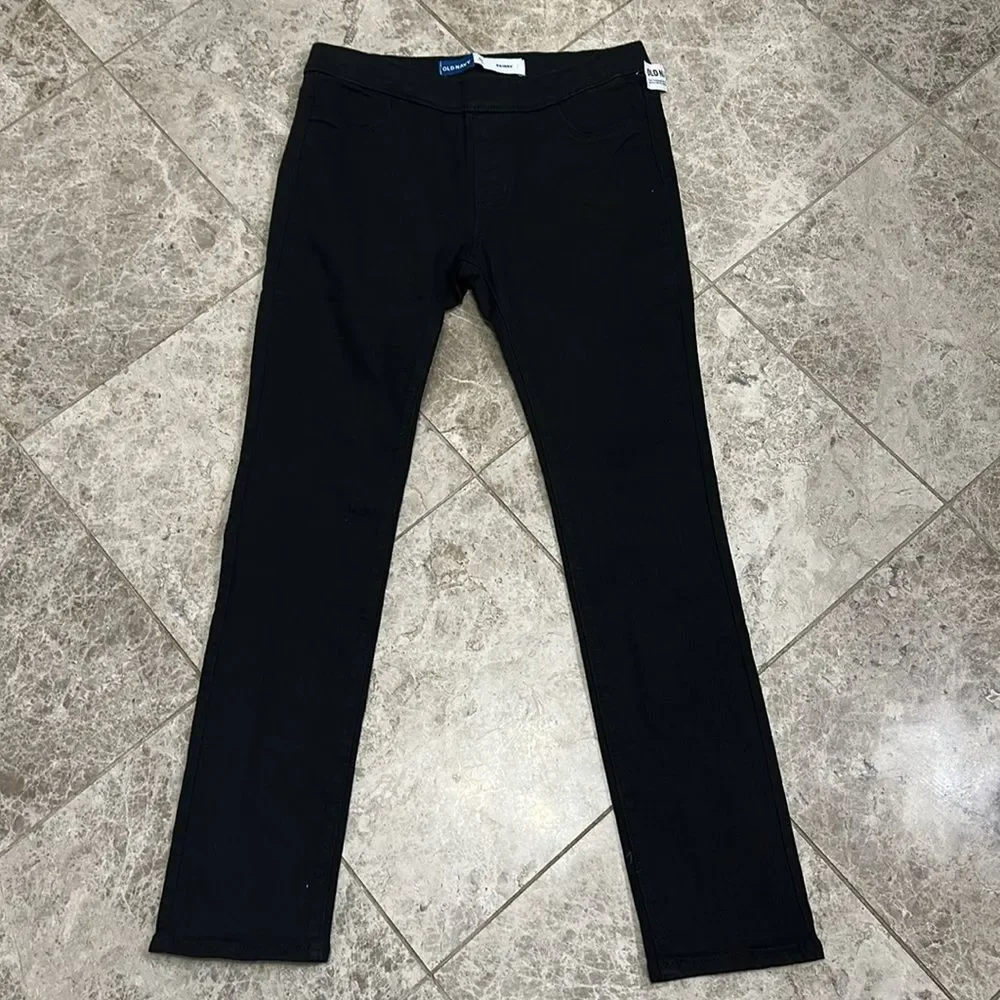 Old Navy Wow Skinny Pull On Black Jeggings Jeans NEW Girls XL Adjustable Waist